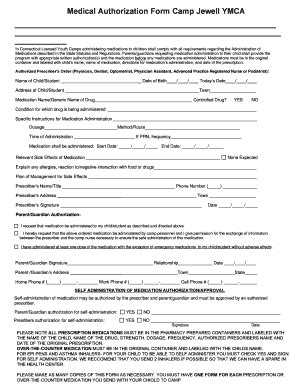 Fillable Online Medical Authorization Form Camp Jewell Ymca Fax Email