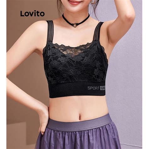 Lovito Casual Sutiã Bralette Feminino de Renda Texto e Bojo