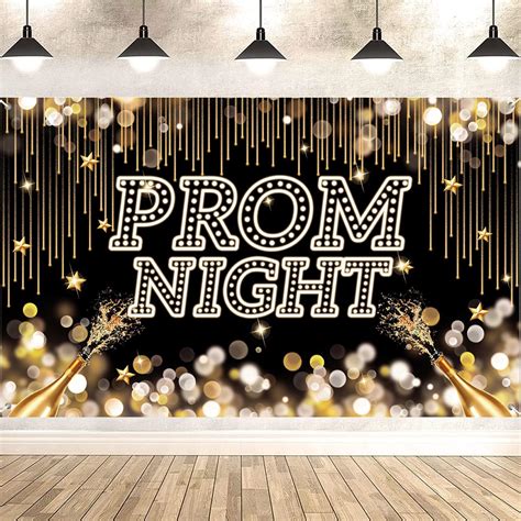 Prom Decorations 2024 Large Prom Night Backdrop Banner Black Gold