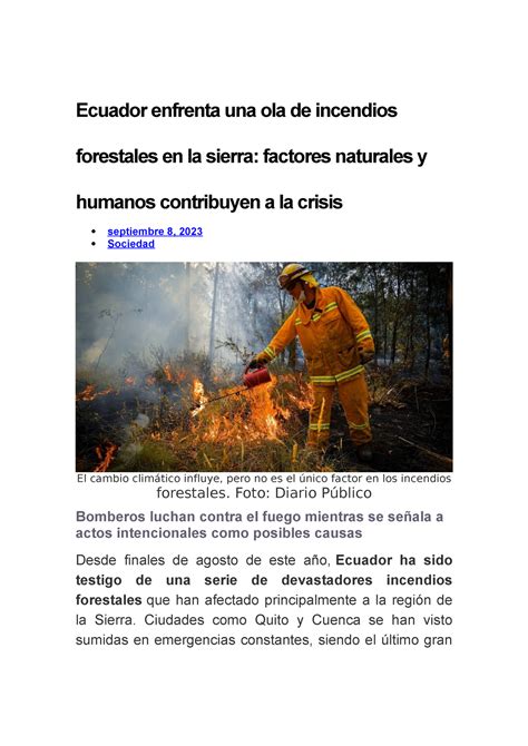 Ecuador Enfrenta Una Ola De Incendios Forestales En La Sierra Foto