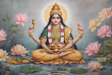 watercolor painting  lakshmi  hindu goddess  wealth standing