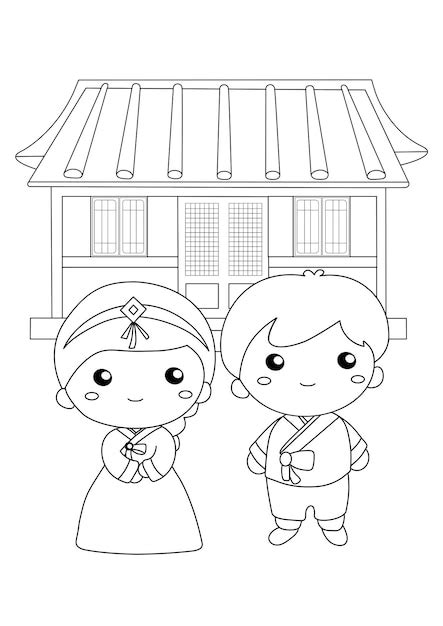 Casais Coreanos Desenhos Para Colorir Da Moda Hanbok Tradicional