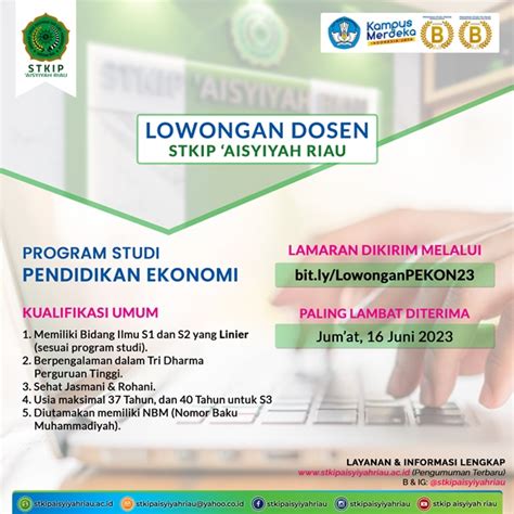 Lowongan Dosen Program Studi Pendidikan Ekonomi STKIP AISYIYAH RIAU