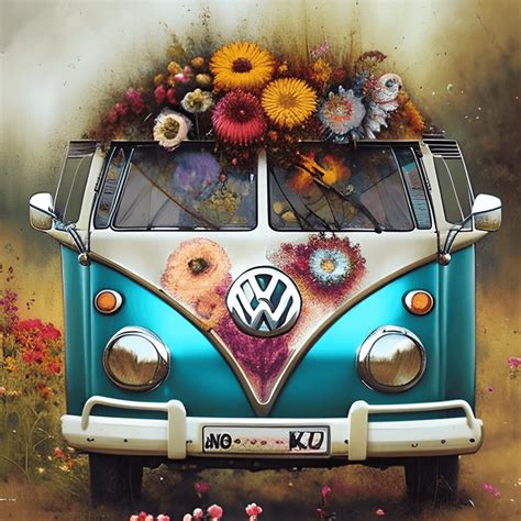 Volkswagen Bus Hippie Style Flowers By Colorfull Jean Baptiste Monge