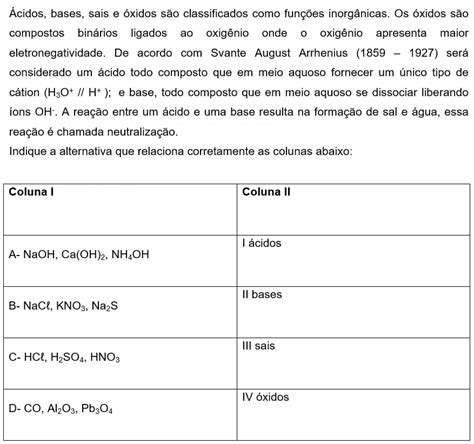 Relacione As Colunas Associando Classe Exemplos E Definição