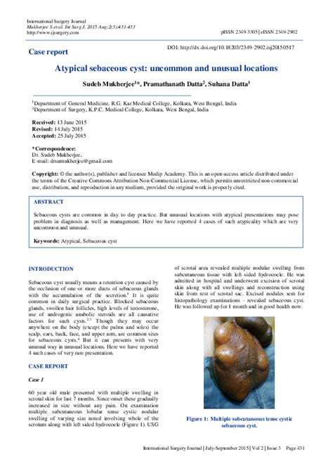 Pdf Atypical Sebaceous Cyst Uncommon And Unusual Locations