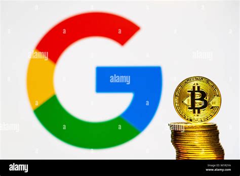 gold bitcoin coins   google logo  background screen stock