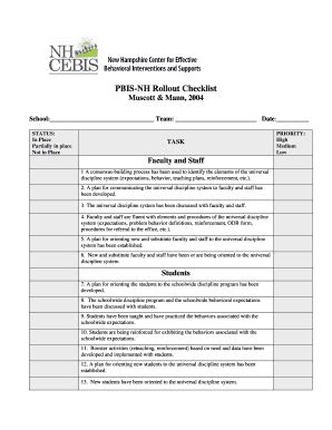 Fillable Online Iod Unh PBISNH Rollout Checklist Iod Unh Fax Email