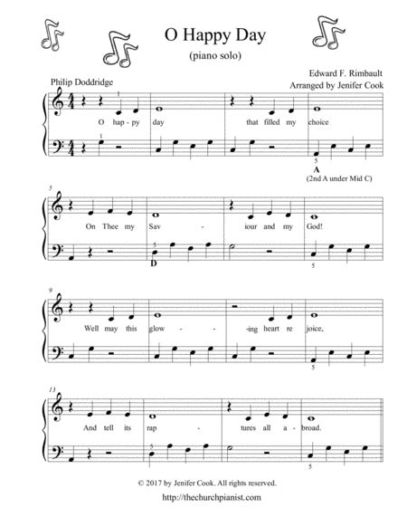 O Happy Day Arr Arranged By Jenifer Cook By Edward F Rimbault Sheet