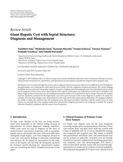 Pdf Giant Hepatic Cyst With Septal Structure Diagnosis And Management