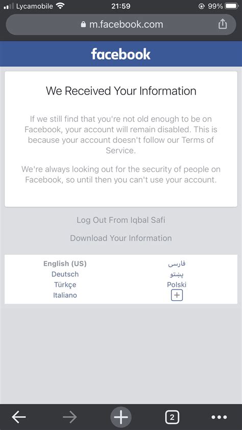 My Facebook Account Is Disabled Apple Community