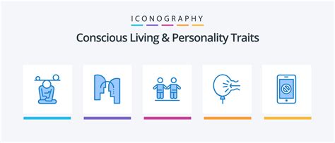 Concious Living And Personality Traits Blue Icon Pack Including