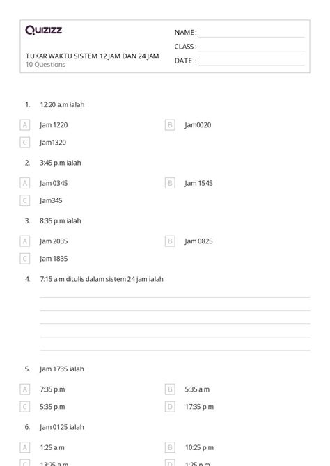 Lembar Kerja Waktu Ke Jam Seperempat Untuk Kelas Di Quizizz