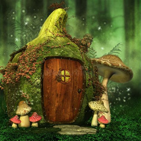 Little Fairy House With Mushrooms Stock Illustration Illustration Of