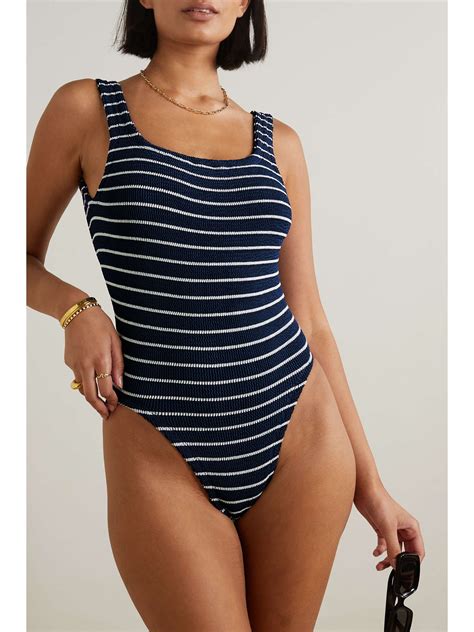 Hunza G Net Sustain Striped Seersucker Swimsuit Net A Porter