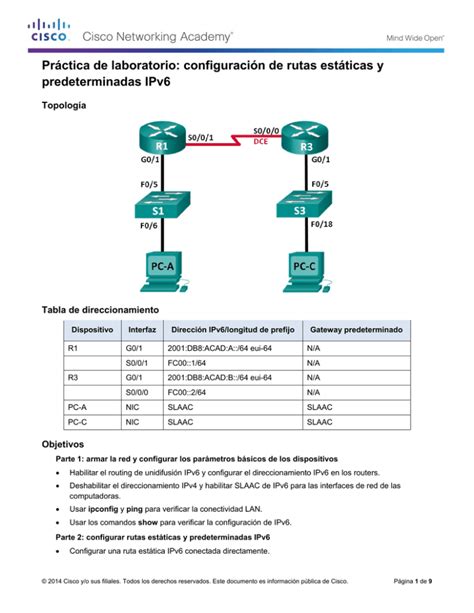 Práctica de laboratorio configuración de rutas estáticas y