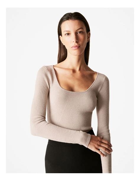 Trenery Merino Blend Scoop Neck Long Sleeve Knit In Cinder Myer