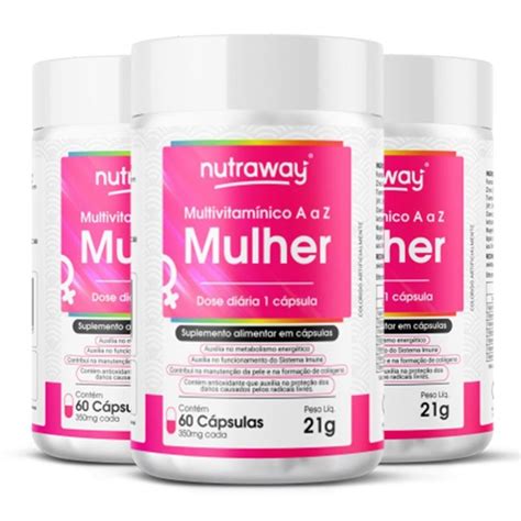 Qual O Melhor Multivitamínico Para Mulher - Kit de Multivitamínico Mulher Nutraway - 350mg - 60 Cápsulas - 3 ...