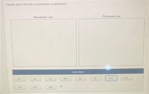 Solved Classify Each Of The Ions As Monoatomic Or Chegg