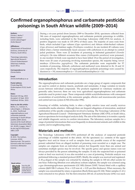 (PDF) Confirmed organophosphorus and carbamate pesticide poisonings in ...