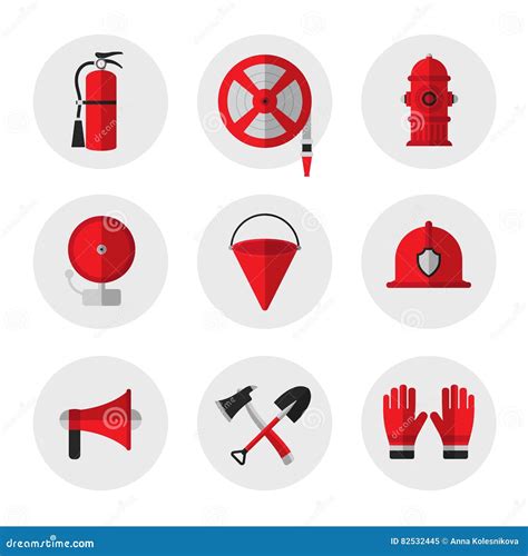 Firefighting And Fire Safety Equipment Flat Icons Fire Extinguisher