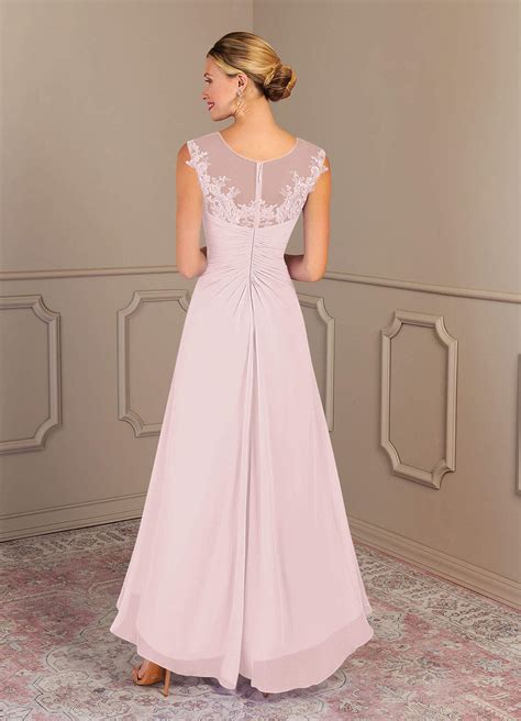 Blushing Pink Azazie Endora A Line Scoop Lace Chiffon Asymmetrical