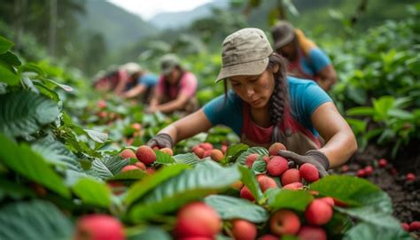 premium photo fruit picking  summer people  plantation