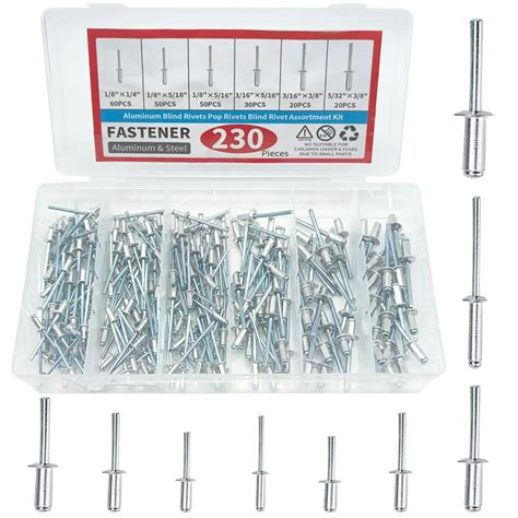 230PCS Aluminium Dome Head Blind Rivets Assorted Set M3 2 M4 M4 8 Steel