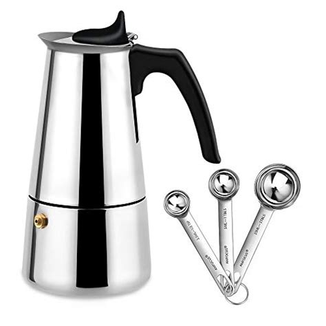 Stovetop Espresso Moka Pot Italian Coffee Maker With Stainless Steel 3 Coffee Scoops 200ml