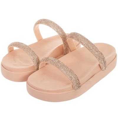 Sandalia Papete Somileve Brilho Tiras Strass Confortavel Nude Compre