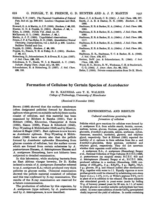 Pdf Formation Of Cellulose By Certain Species Of Acetobacter