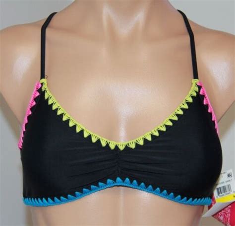 NWT Hula Honey Swimsuit Bikini Bra Top Sz XS Black Multi EBay