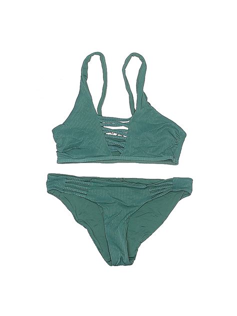 Tini Bikini Solid Green Teal Two Piece Swimsuit Size S 73 Off ThredUP