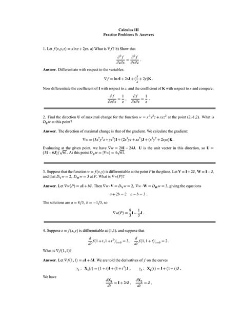 Calculus Iii Practice Problems Answers Answer