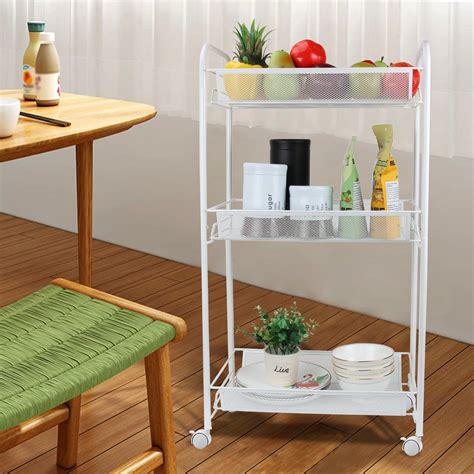 Home Use 3 Tier Metal Mesh Utility Rolling Cart Kitchen Wire Vegetable