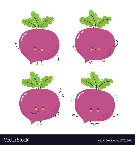 Cute Happy Beetroot Character Set Collection Vector Image