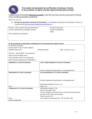 Fillable Online Formulaire De Demande De Certification D Animaux