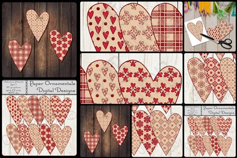 Valentine Clip Art, Holiday Primitive Hearts Set 1