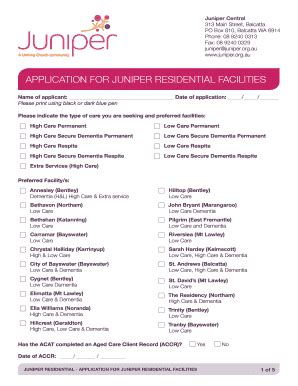 Fillable Online Juniper Org APPLICATION FOR JUNIPER RESIDENTIAL