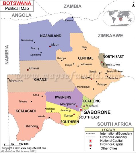 Political Map Of Botswana Botswana Districts Map