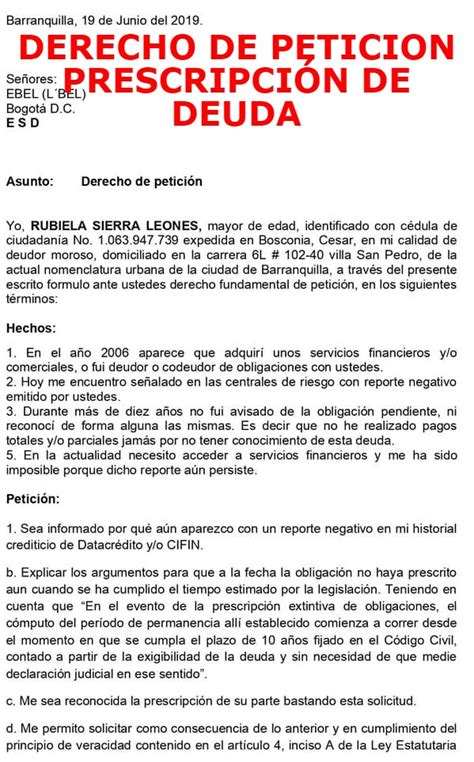 Modelo Derecho De Peticion Por Prescripcion De Deuda Ejemplo De Una