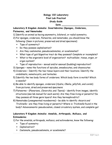 Biology Lab Final Lab Practical Study Guide Spring A Biology