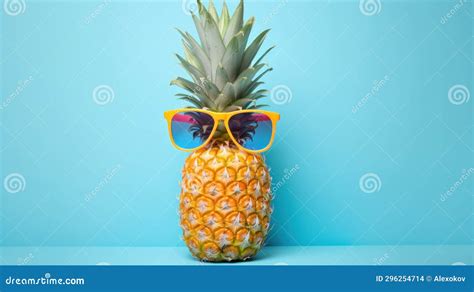 Funny Pineapple In Sunglasses On Blue Background 3d Illustration Stock Illustration