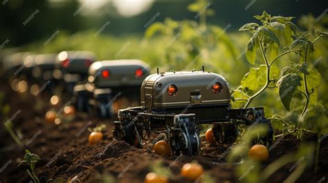 Premium AI Image | Robotic farm equipment on a tomato field