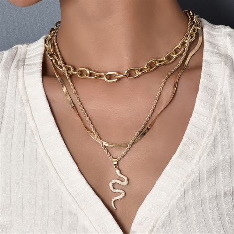 XUYU Snake Pendant Stainless Snake Chain Gold Metal Geometry Necklaces