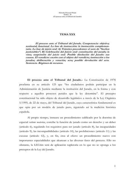 TEMA XXX El Proceso Ante El Tribunal Del Jurado Competencia