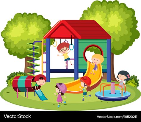 Happy kids playing in the playground Royalty Free Vector