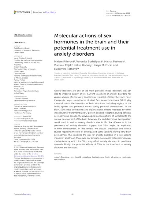 Pdf Molecular Actions Of Sex Hormones In The Brain And Their Potential Treatment Use In