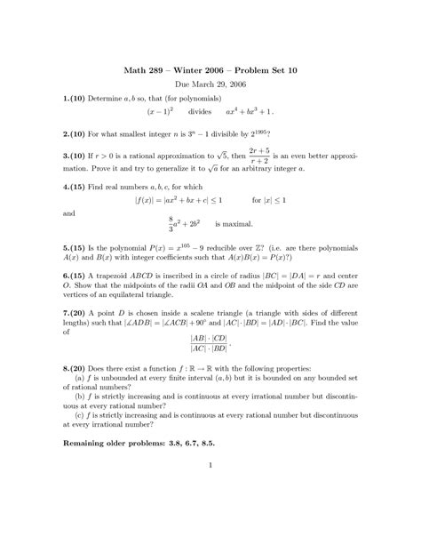 8 Practice Problems On Differential Equations Problem Set 10 Math 289 Docsity