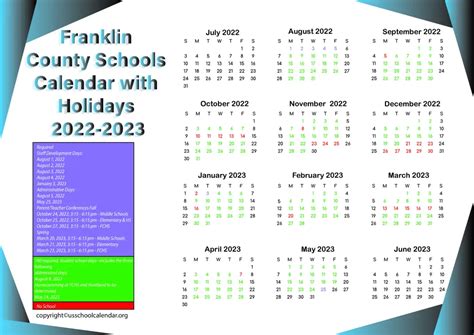 Franklin County Schools Calendar with Holidays 2022-2023